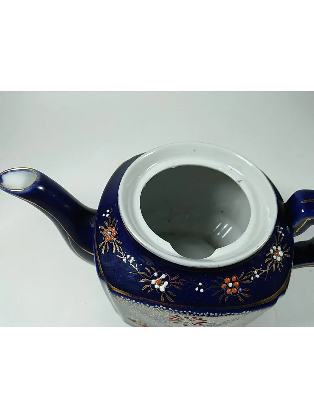 Vintage Cobalt Blue Teapot Tea Pot Flowers Gold Trim TA Made Japan Kitchen Decor